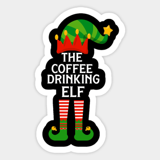 Coffee Drinking Elf Family Matching Christmas Elf Group Gift Sticker